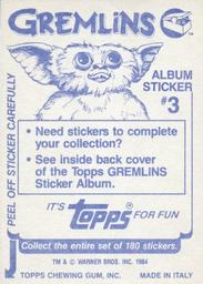 1984 Topps Gremlins Stickers #3 Sticker 3 Back