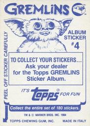 1984 Topps Gremlins Stickers #4 Sticker 4 Back