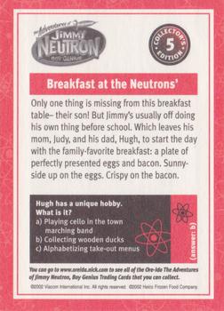2002 Ore Ida Adventures of Jimmy Neutron Boy Genius #5 Breakfast at the Neutron's Back