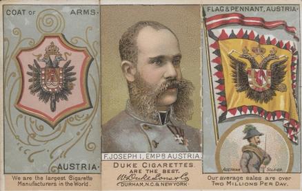 1888 W. Duke, Sons & Co. Rulers, Flags, Coat of Arms (N126) - Triple-folder Design #NNO Austria / Franz Joseph I Front