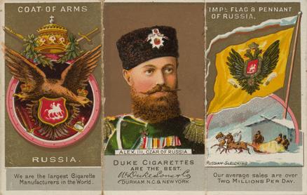 1888 W. Duke, Sons & Co. Rulers, Flags, Coat of Arms (N126) - Triple-folder Design #NNO Russia Front