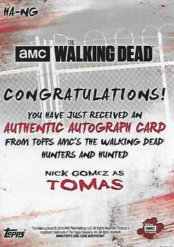 2018 Topps The Walking Dead: Hunters and the Hunted - Autographs #HA-NG Nick Gomez Back