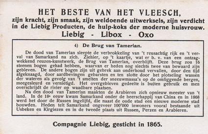 1934 Liebig Samarkand de Stad van Tamerlan (Samarkand City of Tamerlane) (Dutch Text) (F1301, S1302) #4 De Brug van Tamerlan Back