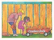 1994 Cracker Jack Fun Stickers #2 Boy & girl with puppies in a Cracker Jack wagon Front