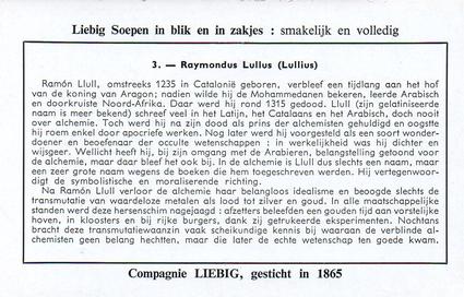 1960 Liebig De Alchemie (Alchemy) (Dutch Text) (F1722, S1725) #3 Raymondus Lullus (Lullius) Back
