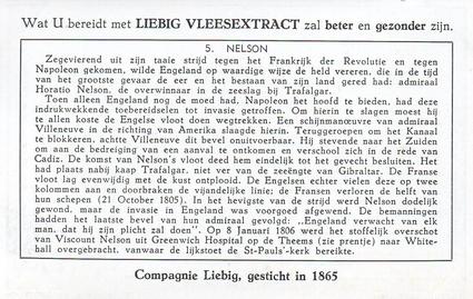 1955 Liebig Geschiedenis van Engeland (History of England) (Dutch Text) (F1613, S1631) #5 Nelson Back