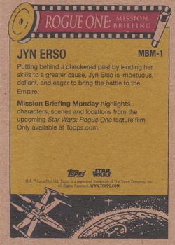 2016 Topps Star Wars Mission Briefing Monday #MBM-1 Jyn Erso Back