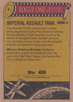 2016 Topps Star Wars Mission Briefing Monday #MBM-4 Imperial Assault Tank Back