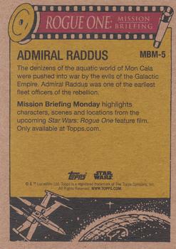 2016 Topps Star Wars Mission Briefing Monday #MBM-5 Admiral Raddus Back