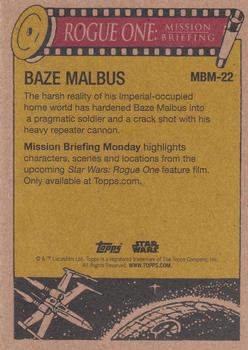 2016 Topps Star Wars Mission Briefing Monday #MBM-22 Baze Malbus Back