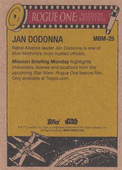 2016 Topps Star Wars Mission Briefing Monday #MBM-25 Jan Dodonna Back