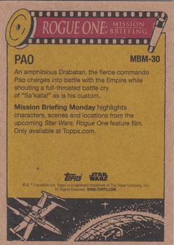 2016 Topps Star Wars Mission Briefing Monday #MBM-30 Pao Back