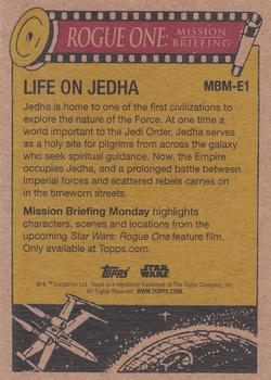 2016 Topps Star Wars Mission Briefing Monday #MBM-E1 Life on Jedha Back