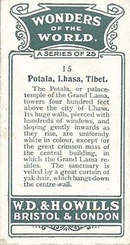 1926 Wills's Wonders of the World #15 Potala, Lhasa, Tibet Back