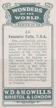 1926 Wills's Wonders of the World #25 Yosemite Falls, U.S.A Back