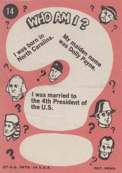 1968 Topps Who Am I? (No Disguise) #14 Dolley Madison Back