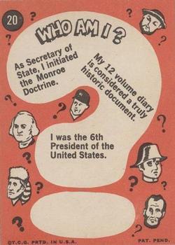1968 Topps Who Am I? (No Disguise) #20 John Quincy Adams Back