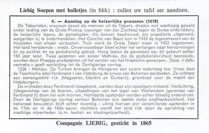 1961 Liebig Geschiedenis van Tsjecho-Slovakije (History of Czechoslovakia) (Dutch Text) (F1761, S1768) #4 Aanslag op de keizerlijke gezanten (1618) Back