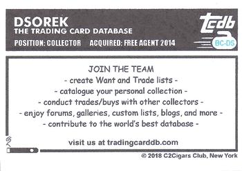 2018 C2Cigars TCDB Business Card #BC-DS dsorek Back