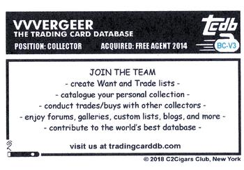 2018 C2Cigars TCDB Business Card #BC-V3 Vvvergeer Back