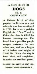 1961 Barbers Tea Dogs #11 Chow Chow Back