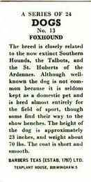 1961 Barbers Tea Dogs #13 Foxhound Back
