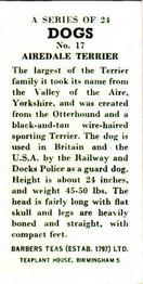 1961 Barbers Tea Dogs #17 Airedale Terrier Back