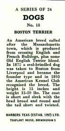 1961 Barbers Tea Dogs #18 Boston Terrier Back