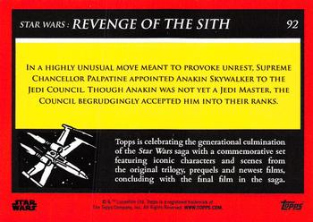 2018-19 Topps Star Wars Galactic Moments Countdown to Episode IX #92 Anakin Appointed To Jedi Council Back