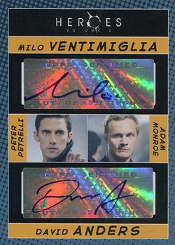 2008 Topps Heroes Volume 2 - Dual Autographs #NNO Milo Ventimiglia  / David Anders Front