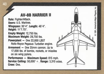 1991 America's Major Players Desert Storm Weapon Profiles #40 AV-8B Harrier II Back