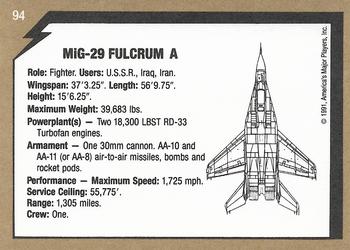 1991 America's Major Players Desert Storm Weapon Profiles #94 MiG-29 Fulcrum A Back