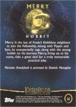 2001 Topps Lord of the Rings: The Fellowship of the Ring - Preview (UK exclusive) #L6 Merry Back