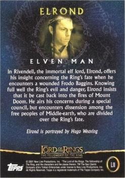 2001 Topps Lord of the Rings: The Fellowship of the Ring - Preview (UK exclusive) #L11 Elrond Back
