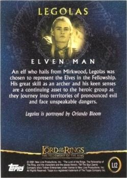 2001 Topps Lord of the Rings: The Fellowship of the Ring - Preview (UK exclusive) #L12 Legolas Back