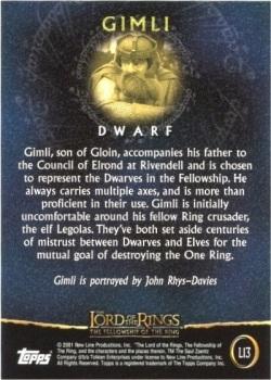 2001 Topps Lord of the Rings: The Fellowship of the Ring - Preview (UK exclusive) #L13 Gimli Back