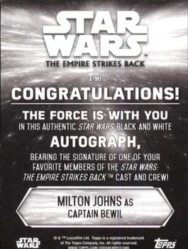 2019 Topps Star Wars Black & White: The Empire Strikes Back - Autographs Blue Hue Shift #NNO Milton Johns Back