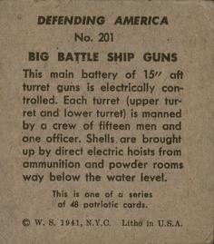 1941 W.S. Corp Defending America (R40) #201 Big Battle Ship Guns Back
