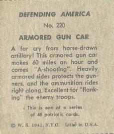 1941 W.S. Corp Defending America (R40) #220 Armored Gun Car Back