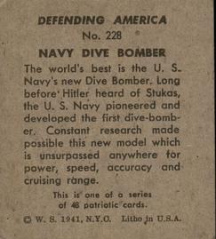 1941 W.S. Corp Defending America (R40) #228 Navy Dive Bomber Back