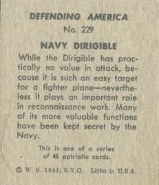 1941 W.S. Corp Defending America (R40) #229 Navy Dirigible Back