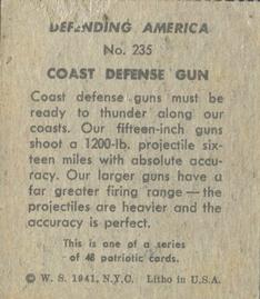 1941 W.S. Corp Defending America (R40) #235 Coast Defense Gun Back