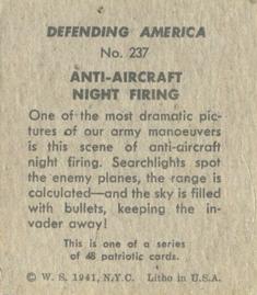 1941 W.S. Corp Defending America (R40) #237 Anti-Aircraft Night Firing Back