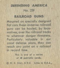 1941 W.S. Corp Defending America (R40) #239 Railroad Gun Back