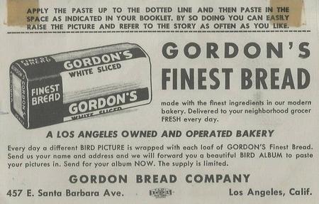 1950 Gordon's Bread Bird Pictures (D39-11) #NNO Bobolink Back