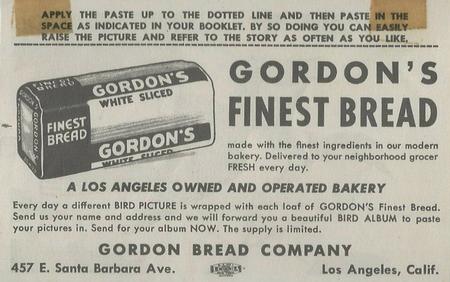 1950 Gordon's Bread Bird Pictures (D39-11) #NNO Hooded Warbler Back