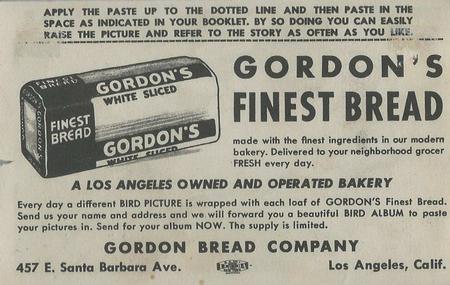1950 Gordon's Bread Bird Pictures (D39-11) #NNO Rose-breasted Grosbeak Back