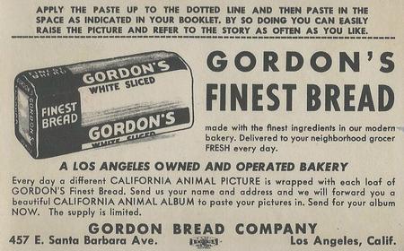 1946 Gordon's Bread California Animals (D39-12) #NNO Grizzly Bear Back