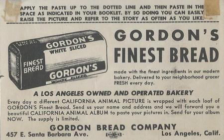 1946 Gordon's Bread California Animals (D39-12) #NNO Ground Squirrel Back