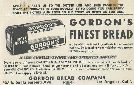 1946 Gordon's Bread California Animals (D39-12) #NNO Pacific Right Whale Back